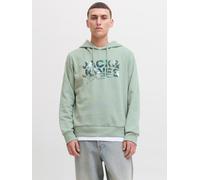 Kapuzensweatshirt JACK & JONES "JJGEPLAS SWEAT HOOD", Herren, Gr. S, grün (iceberg grün), angeraute Sweatware, Obermaterial: 60% Baumwolle, 40% Polyester, bedruckt, regular fit normal, Rippbündchen, S