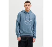 Kapuzensweatshirt JACK & JONES "JJGRAYSON SWEAT HOOD", Herren, Gr. L, blau (blau mirage), angeraute Sweatware, Obermaterial: 65% Polyester, 35% Baumwolle, bedruckt, regular fit, Rippbündchen, Sweatshi