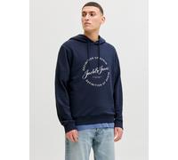 Kapuzensweatshirt JACK & JONES "JJGRAYSON SWEAT HOOD", Herren, Gr. M, blau (navy blazer), angeraute Sweatware, Obermaterial: 65% Polyester, 35% Baumwolle, bedruckt, regular fit, Rippbündchen, Sweatshi