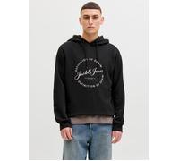 Kapuzensweatshirt JACK & JONES "JJGRAYSON SWEAT HOOD", Herren, Gr. M, schwarz, angeraute Sweatware, Obermaterial: 60% Polyester, 40% Baumwolle, bedruckt, regular fit, Rippbündchen, Sweatshirts Kapuzen