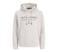 Kapuzensweatshirt JACK & JONES "JJKYLE SWEAT HOOD SN", Herren, Gr. L, weiß melange, angeraute Sweatware, Obermaterial: 70% Baumwolle, 30% Polyester, bedruckt, regular fit normal, Rundhals, Rippbündche