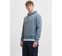 Kapuzensweatshirt JACK & JONES "JJPAN SWEAT HOOD", Herren, Gr. S, grau (stormy weather), angeraute Sweatware, Obermaterial: 60% Baumwolle, 40% Polyester, bedruckt, regular fit, Rundhals, Rippbündchen,
