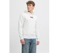 Kapuzensweatshirt JACK & JONES "JJPAN SWEAT HOOD", Herren, Gr. S, grau (weiß melange), angeraute Sweatware, Obermaterial: 60% Baumwolle, 40% Polyester, meliert, regular fit, Rundhals, Rippbündchen, Sw