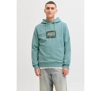 Kapuzensweatshirt JACK & JONES "JJRAIN SWEAT HOOD UNB", Herren, Gr. XL, mineral blau, Sweatware, Obermaterial: 100% Baumwolle, bedruckt, regular fit hüftlang, Rundhals, Rippbündchen, Sweatshirts (3818