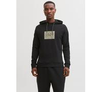 Kapuzensweatshirt JACK & JONES "JJRAIN SWEAT HOOD UNB", Herren, Gr. XXL, schwarz, Sweatware, Obermaterial: 100% Baumwolle, bedruckt, regular fit hüftlang, Rundhals, Rippbündchen, Sweatshirts (74668402