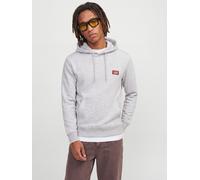 Kapuzensweatshirt JACK & JONES "JJRUSH SWEAT HOOD", Herren, Gr. XXL, grau (weiß melange), angeraute Sweatware, Obermaterial: 60% Baumwolle, 40% Polyester, bedruckt, regular fit normal, Rundhals, Rippb