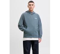 Kapuzensweatshirt JACK & JONES "JJTHATCHER SWEAT ZIP HOOD", Herren, Gr. XL, stormy weather, angeraute Sweatware, Obermaterial: 65% Polyester, 35% Baumwolle, bedruckt, regular fit, Rippbündchen, Sweats