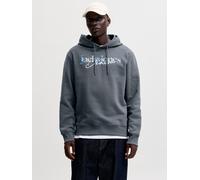 Kapuzensweatshirt JACK & JONES "JJTOM SWEAT HOOD", Herren, Gr. L, turbulence, angeraute Sweatware, Obermaterial: 60% Baumwolle, 40% Polyester, bedruckt, normal normal, Rundhals, Rippbündchen, Sweatshi
