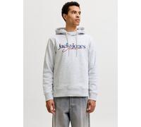 Kapuzensweatshirt JACK & JONES "JJTOM SWEAT HOOD", Herren, Gr. L, weiß melange, angeraute Sweatware, Obermaterial: 60% Baumwolle, 40% Polyester, bedruckt, normal normal, Rundhals, Rippbündchen, Sweats