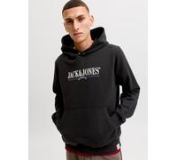 Kapuzensweatshirt JACK & JONES "JORFREDERIKSBERG GRAPHIC BOX SWEAT HOOD", Herren, Gr. L, schwarz, angeraute Sweatware, Obermaterial: 70% Baumwolle, 30% Polyester, bedruckt, regular fit normal, Rundhal