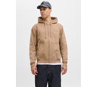 Kapuzensweatshirt JACK & JONES "JORNORREBRO EMB SWEAT ZIP HOOD NOOS", Herren, Gr. S, grau (mocha meringue), angeraute Sweatware, Obermaterial: 89% Baumwolle, 11% Polyester, bedruckt, modisch, relaxed