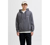 Kapuzensweatshirt JACK & JONES "JORNORREBRO EMB SWEAT ZIP HOOD NOOS", Jungen, Gr. L, asphalt, angeraute Sweatware, Obermaterial: 89% Baumwolle, 11% Polyester, unifarben, relaxed fit normal, Rundhals,