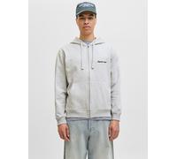 Kapuzensweatshirt JACK & JONES "JORNORREBRO EMB SWEAT ZIP HOOD NOOS", Jungen, Gr. S, weiß (weiß melange), angeraute Sweatware, Obermaterial: 89% Baumwolle, 11% Polyester, meliert, relaxed fit normal,
