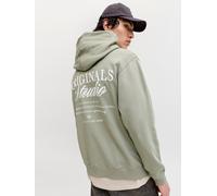 Kapuzensweatshirt JACK & JONES "JORNORREBRO TYPO BACK SWEAT HOOD SN", Herren, Gr. M, seagrass detail:ss26, angeraute Sweatware, Obermaterial: 89% Baumwolle, 11% Polyester, bedruckt, relaxed fit normal