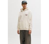 Kapuzensweatshirt JACK & JONES "JORNORREBRO TYPO BACK SWEAT HOOD SN", Herren, Gr. S, beige (antique weiß detail:ss26), angeraute Sweatware, Obermaterial: 89% Baumwolle, 11% Polyester, bedruckt, relaxe