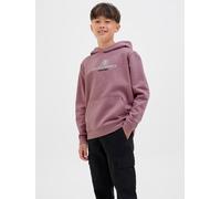 Kapuzensweatshirt JACK & JONES JUNIOR "JCOTIER FRONT PRINT SWEAT HOOD JNR", Jungen, Gr. 140, lila (grape shake), angeraute Sweatware, Obermaterial: 70% Baumwolle, 30% Polyester, bedruckt, relaxed fit,