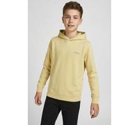 Kapuzensweatshirt JACK & JONES JUNIOR "JJCOLLEGE LOGO SWEAT HOOD JNR", Jungen, Gr. 140, sunlight, Sweatware, Obermaterial: 80% Baumwolle, 20% Polyester, bedruckt, unifarben, regular fit normal, Rundha