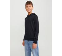 Kapuzensweatshirt JACK & JONES JUNIOR "JJEBRADLEY SWEAT HOOD NOOS JNR", Jungen, Gr. 140, schwarz, angeraute Sweatware, Obermaterial: 61% Polyester, 39% Baumwolle, unifarben, Basic, regular fit normal,