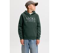 Kapuzensweatshirt JACK & JONES JUNIOR "JJECORP mit Druck, Kängurutasche, pflegeleicht", Jungen, Gr. 164, grün (scarab print:big tonal), angeraute Sweatware, Obermaterial: 70% Baumwolle, 30% Polyester,