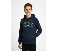 Kapuzensweatshirt JACK & JONES JUNIOR "JJEJEFF LOGO SWEAT HOOD JNR", Herren, Gr. 128, sky captain, angeraute Sweatware, Obermaterial: 70% Baumwolle, 30% Polyester, bedruckt, loose fit, Rundhals, Rippb