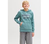 Kapuzensweatshirt JACK & JONES JUNIOR "JJELOGO SWEAT HOOD 2 COL AW25 NOOS JNR", Jungen, Gr. 176, mineral blau, angeraute Sweatware, Obermaterial: 70% Baumwolle, 30% Polyester, bedruckt, regular fit no