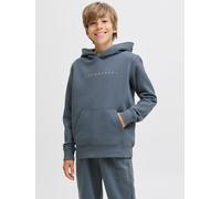 Kapuzensweatshirt JACK & JONES JUNIOR "JJESTAR JJ SWEAT HOOD NOOS JNR", Jungen, Gr. 128, grau (stormy weather), angeraute Sweatware, Obermaterial: 70% Baumwolle, 30% Polyester, bedruckt, relaxed fit n