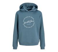 Kapuzensweatshirt JACK & JONES JUNIOR "JJGRAYSON SWEAT HOOD JNR", Herren, Gr. 176, blau mirage, angeraute Sweatware, Obermaterial: 60% Polyester, 40% Baumwolle, bedruckt, normal, Rundhals, Rippbündche