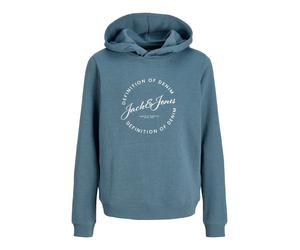 Kapuzensweatshirt JACK & JONES JUNIOR "JJGRAYSON SWEAT HOOD JNR", Jungen, Gr. 140, blau mirage, angeraute Sweatware, Obermaterial: 60% Polyester, 40% Baumwolle, bedruckt, normal, Rundhals, Rippbündche