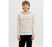 Kapuzensweatshirt JACK & JONES JUNIOR "JJGRAYSON SWEAT HOOD JNR", Jungen, Gr. 140, moonbeam, angeraute Sweatware, Obermaterial: 60% Polyester, 40% Baumwolle, bedruckt, normal, Rundhals, Rippbündchen,