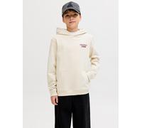 Kapuzensweatshirt JACK & JONES JUNIOR "JORNORREBRO TYPO BACK SWEAT HOOD SN JNR", Jungen, Gr. 164, antique weiß, angeraute Sweatware, Obermaterial: 89% Baumwolle, 11% Polyester, bedruckt, relaxed fit n