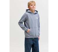 Kapuzensweatshirt JACK & JONES JUNIOR "JORNORREBRO TYPO BACK SWEAT HOOD SN JNR", Jungen, Gr. 176, tradewinds, angeraute Sweatware, Obermaterial: 89% Baumwolle, 11% Polyester, bedruckt, relaxed fit nor
