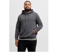 Kapuzensweatshirt "JJEARCHIVE GRAPHIC SWEAT HOOD SN PLS", Herren, Gr. 4XL, grau (asphalt), angeraute Sweatware, Obermaterial: 80% Baumwolle, 20% Polyester, JACK & JONES PLUSSIZE, bedruckt, regular fit