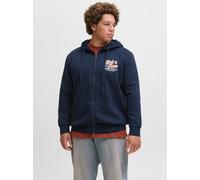 Kapuzensweatshirt "JJELOGO SWEAT ZIP HOOD 2 COL AW25 PLS", Herren, Gr. 3XL, blau (sky captain), angeraute Sweatware, Obermaterial: 70% Baumwolle, 30% Polyester, JACK & JONES PLUSSIZE, bedruckt, regula
