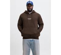 Kapuzensweatshirt "JJESOHO SWEAT HOOD NOOS PLS", Herren, Gr. 5XL, braun (delicioso), angeraute Sweatware, Obermaterial: 80% Baumwolle, 20% Polyester, JACK & JONES PLUSSIZE, bedruckt, regular fit, Ripp