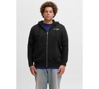 Kapuzensweatshirt "JJESOHO SWEAT ZIP HOOD NOOS PLS", Herren, Gr. 4XL, schwarz, angeraute Sweatware, Obermaterial: 80% Baumwolle, 20% Polyester, JACK & JONES PLUSSIZE, bedruckt, regular fit, Rippbündch
