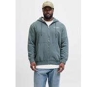 Kapuzensweatshirt "JJESOHO SWEAT ZIP HOOD NOOS PLS", Herren, Gr. 5XL, grau (stormy weather), angeraute Sweatware, Obermaterial: 80% Baumwolle, 20% Polyester, JACK & JONES PLUSSIZE, bedruckt, regular f