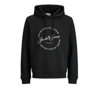 Kapuzensweatshirt "JJGRAYSON SWEAT HOOD PLS", Herren, Gr. 5XL, schwarz, angeraute Sweatware, Obermaterial: 60% Polyester, 40% Baumwolle, JACK & JONES PLUSSIZE, bedruckt, regular fit, Rippbündchen, Swe