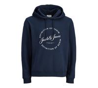 Kapuzensweatshirt "JJGRAYSON SWEAT HOOD PLS", Herren, Gr. 3XL, navy blazer, angeraute Sweatware, Obermaterial: 60% Polyester, 40% Baumwolle, JACK & JONES PLUSSIZE, bedruckt, regular fit, Rippbündchen,