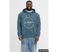 Kapuzensweatshirt "JJGRAYSON SWEAT HOOD PLS", Herren, Gr. 4XL, blau mirage, angeraute Sweatware, Obermaterial: 60% Polyester, 40% Baumwolle, JACK & JONES PLUSSIZE, bedruckt, regular fit, Rippbündchen,