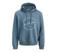 Kapuzensweatshirt "JJGRAYSON SWEAT HOOD PLS", Herren, Gr. 4XL, blau mirage, angeraute Sweatware, Obermaterial: 60% Polyester, 40% Baumwolle, JACK & JONES PLUSSIZE, bedruckt, regular fit, Rippbündchen,