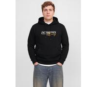 Kapuzensweatshirt "JJJADE SWEAT HOOD BF PLS", Herren, Gr. 3XL, schwarz (schwarz detail:big print), angeraute Sweatware, Obermaterial: 65% Polyester, 35% Baumwolle, JACK & JONES PLUSSIZE, bedruckt, reg
