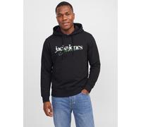 Kapuzensweatshirt "JJTOM SWEAT HOOD SN PLS", Herren, Gr. 5XL, schwarz, angeraute Sweatware, Obermaterial: 60% Baumwolle, 40% Polyester, JACK & JONES PLUSSIZE, bedruckt, normal normal, Rundhals, Rippbü