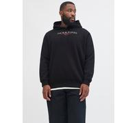 Kapuzensweatshirt "JORBILLYBURG SWEAT HOOD FST PLS", Herren, Gr. 4XL, schwarz, angeraute Sweatware, Obermaterial: 60% Baumwolle, 40% Polyester, JACK & JONES PLUSSIZE, bedruckt, regular fit normal, Rip