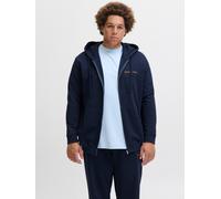 Kapuzensweatshirt "JORNORREBRO EMB SWEAT ZIP HOOD PLS", Herren, Gr. 3XL, blau (ocean cavern), angeraute Sweatware, Obermaterial: 89% Baumwolle, 11% Polyester, JACK & JONES PLUSSIZE, bedruckt, regular