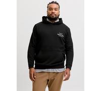 Kapuzensweatshirt "JORNORREBRO TYPO BACK SWEAT HOOD PLS", Herren, Gr. 4XL, schwarz (schwarz detail:aw26), angeraute Sweatware, Obermaterial: 89% Baumwolle, 11% Polyester, JACK & JONES PLUSSIZE, bedruc