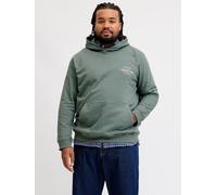 Kapuzensweatshirt "JORNORREBRO TYPO BACK SWEAT HOOD PLS", Herren, Gr. 5XL, grün (laurel wreath detail:aw26), angeraute Sweatware, Obermaterial: 89% Baumwolle, 11% Polyester, JACK & JONES PLUSSIZE, bed