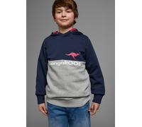 Kapuzensweatshirt KANGAROOS "Colorblocking", Jungen, Gr. 152/158, blau (marine, grau), angeraute Sweatware, Obermaterial: 100% Baumwolle, bedruckt, mehrfarbig, Basic, Rippbündchen, Sweatshirts, Langar