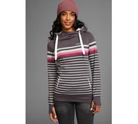 Kapuzensweatshirt KANGAROOS, Damen, Gr. 32/34, grau (grau, weiß, bordeaux), Interlock, Obermaterial: 100% Baumwolle. Kapuzenfutter: 100% Baumwolle, gestreift, bequem hüftbedeckend, Rippbündchen mit Da