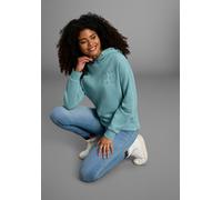 Kapuzensweatshirt KANGAROOS, Damen, Gr. 44/46, grün (blaugrün), angeraute Sweatware, Obermaterial: 60% Baumwolle, 40% Polyester, lässig geschnitten hüftbedeckend, Rippbündchen, Sweatshirts, mit Rippbü
