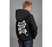 Kapuzensweatshirt KANGAROOS "Spruch: NEVER GIVE UP", Jungen, Gr. 176/182, schwarz, Single Jersey, Obermaterial: 100% Baumwolle. Kapuzenfutter: 100% Baumwolle, bedruckt, Basic, Rippbündchen, Sweatshirt